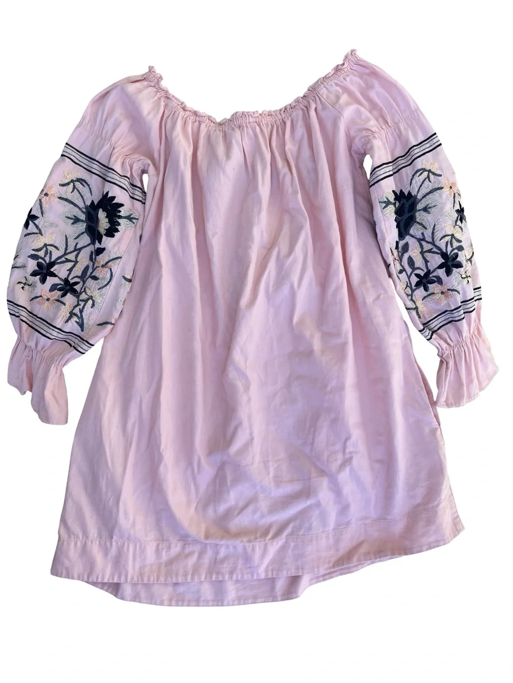 Free People Fleur Du Jour Off-The-Shoulder Pink Floral Embroidered Dress Small